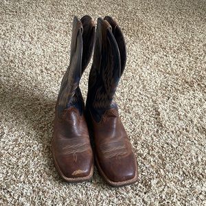 Ariat Men's Tycoon Bar Top Brown and Arizona Sky Wide Square Toe Cowboy Boots